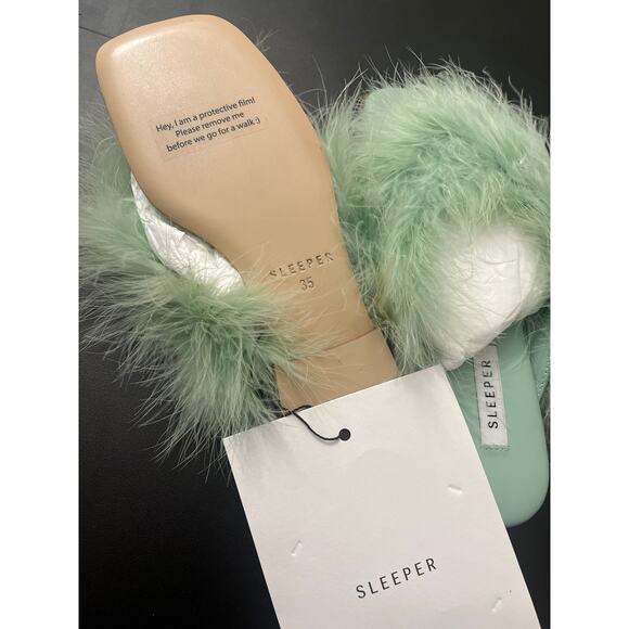 NWT Sleeper Pom Slides with Feathers in Mint - Size 35 - Picture 10 of 10